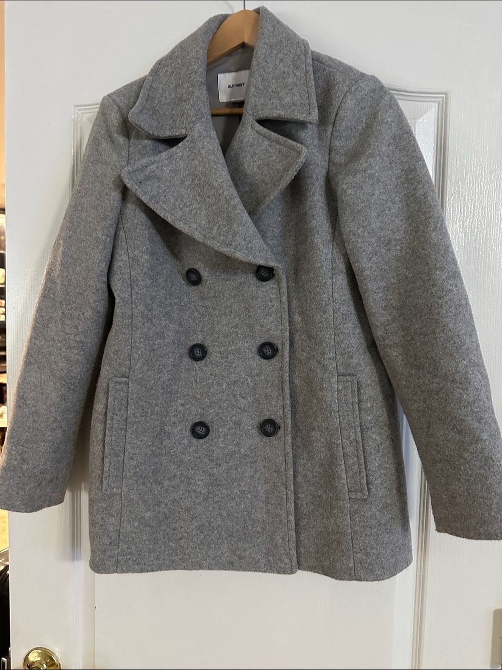 Black button Gray Double-Breasted Peacoat